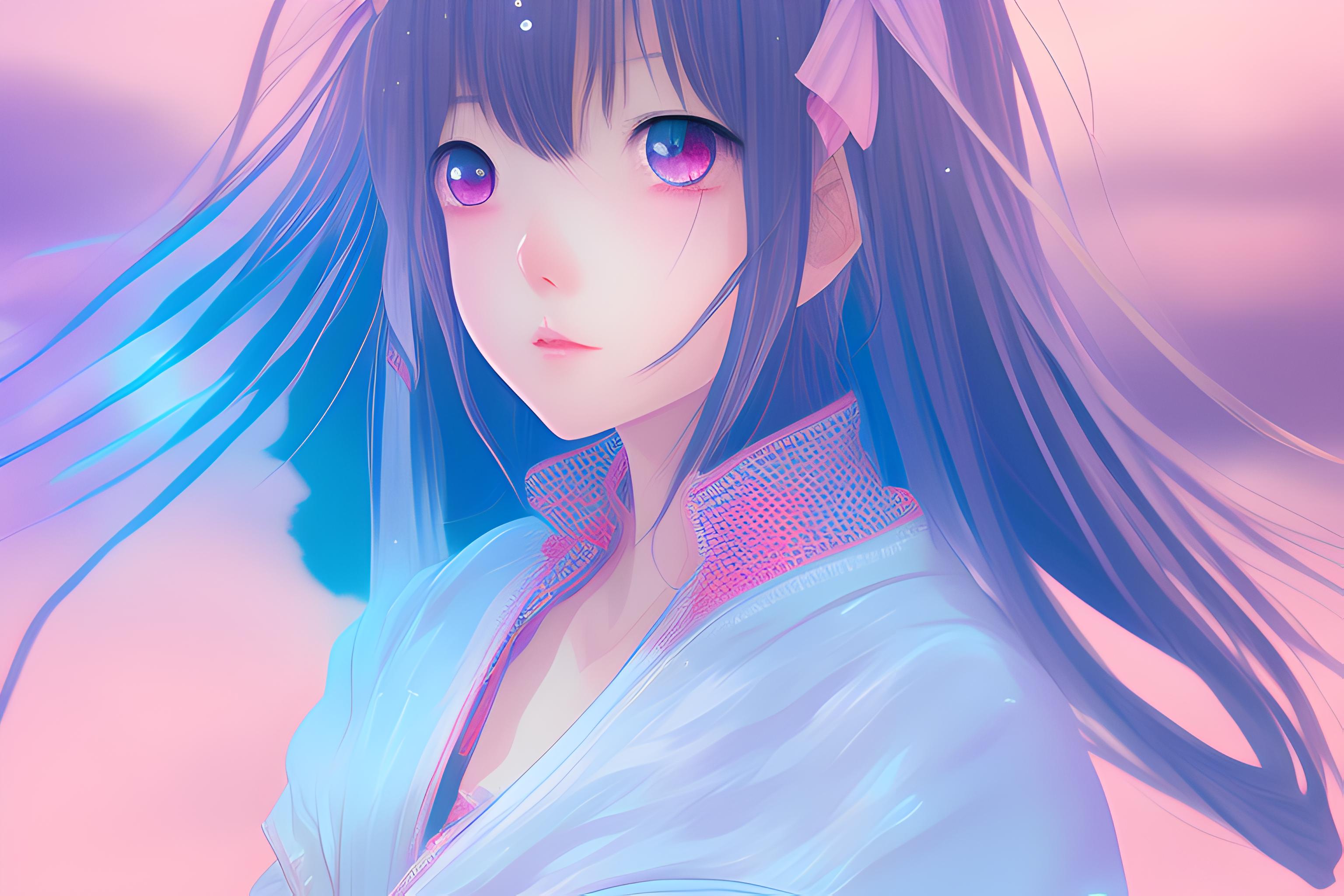 Japanese fantasy anime cute pink blue | Wallpapers.ai